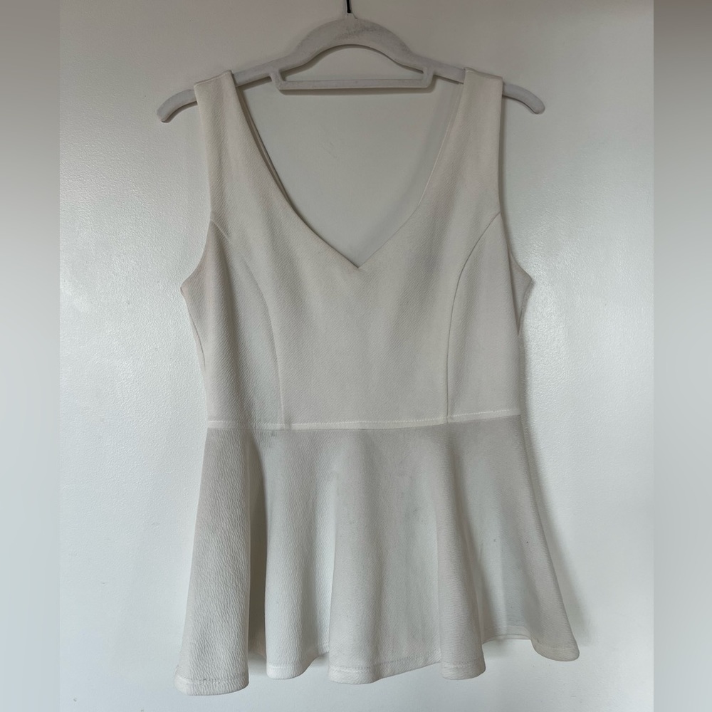 White V-Neck Peplum Top